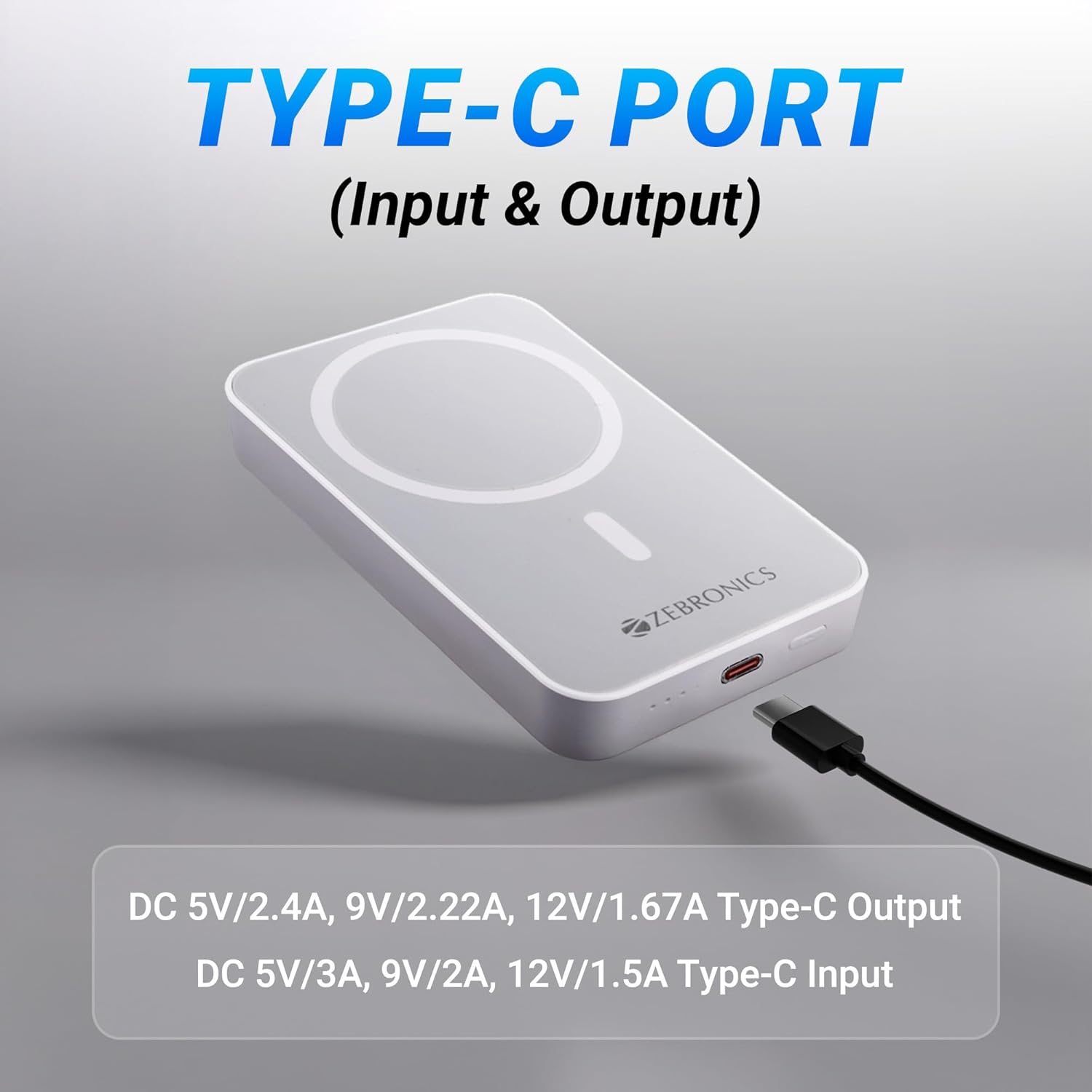 ZEBRONICS MW63 Wireless Power Bank, 10000 mAh, Rapid Charging with Magsafe. - The Tech Store